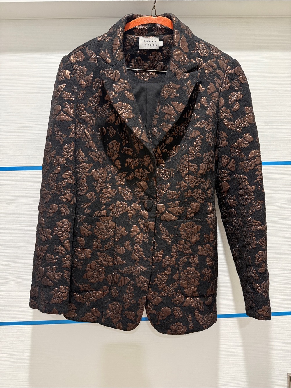 Tanya Taylor Black Blazer with Bronze Floral Jacquard